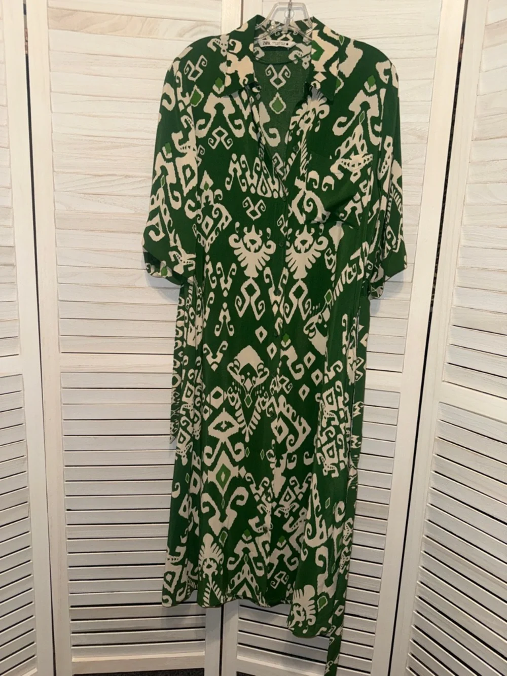 Zara Green and Cream Printed Midi Wrap Dress - Picture 6 of 8